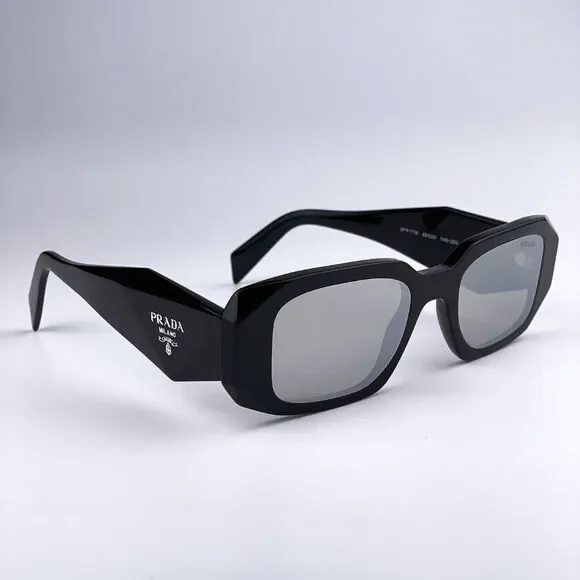 NEW Prada PR17WS 1AB2B0 Black Light Gray Mirrored Silver Square Unisex - Picture 6 of 14